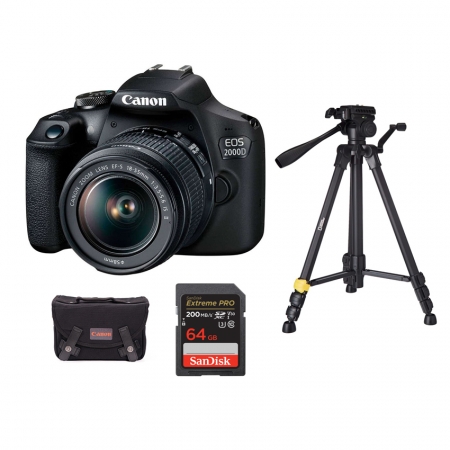 Canon EOS 2000D + 18-55mm f/3.5-5.6 IS II (sa stabilizacijom) + SD 64gb + Original torba + NG Stativ